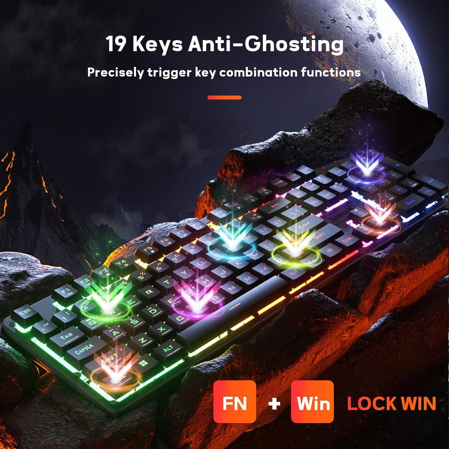 Redragon K521 NETHERBANE - كيبورد غيمنغ سلكي 104 مفتاح بإضاءة Rainbow