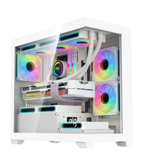 Darkflash AIGO C218M M-ATX Panoramic Case (3 ARGB Fans) — أبيض