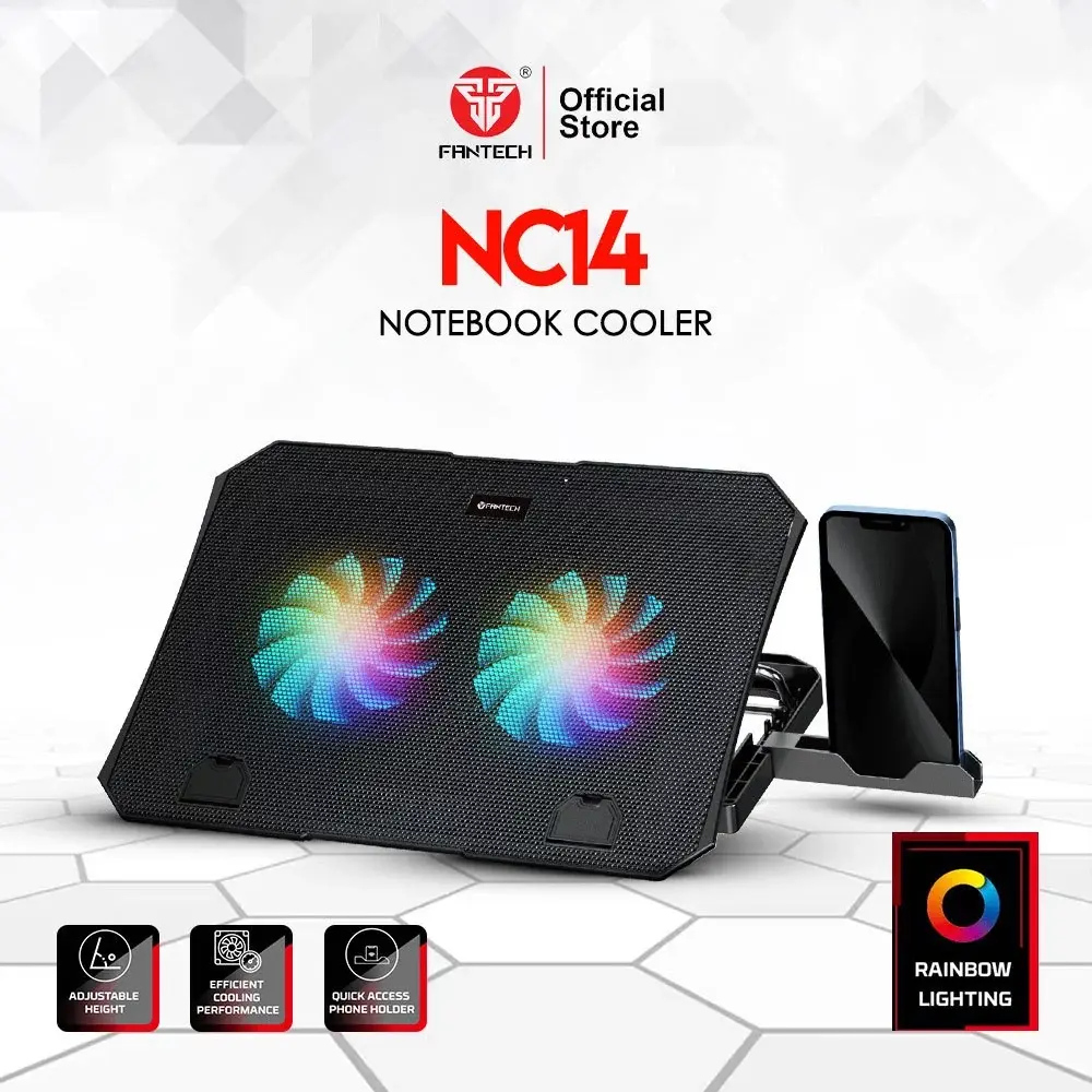 Fantech NC14 قاعدة تبريد لابتوب بمروحتين — أسود
