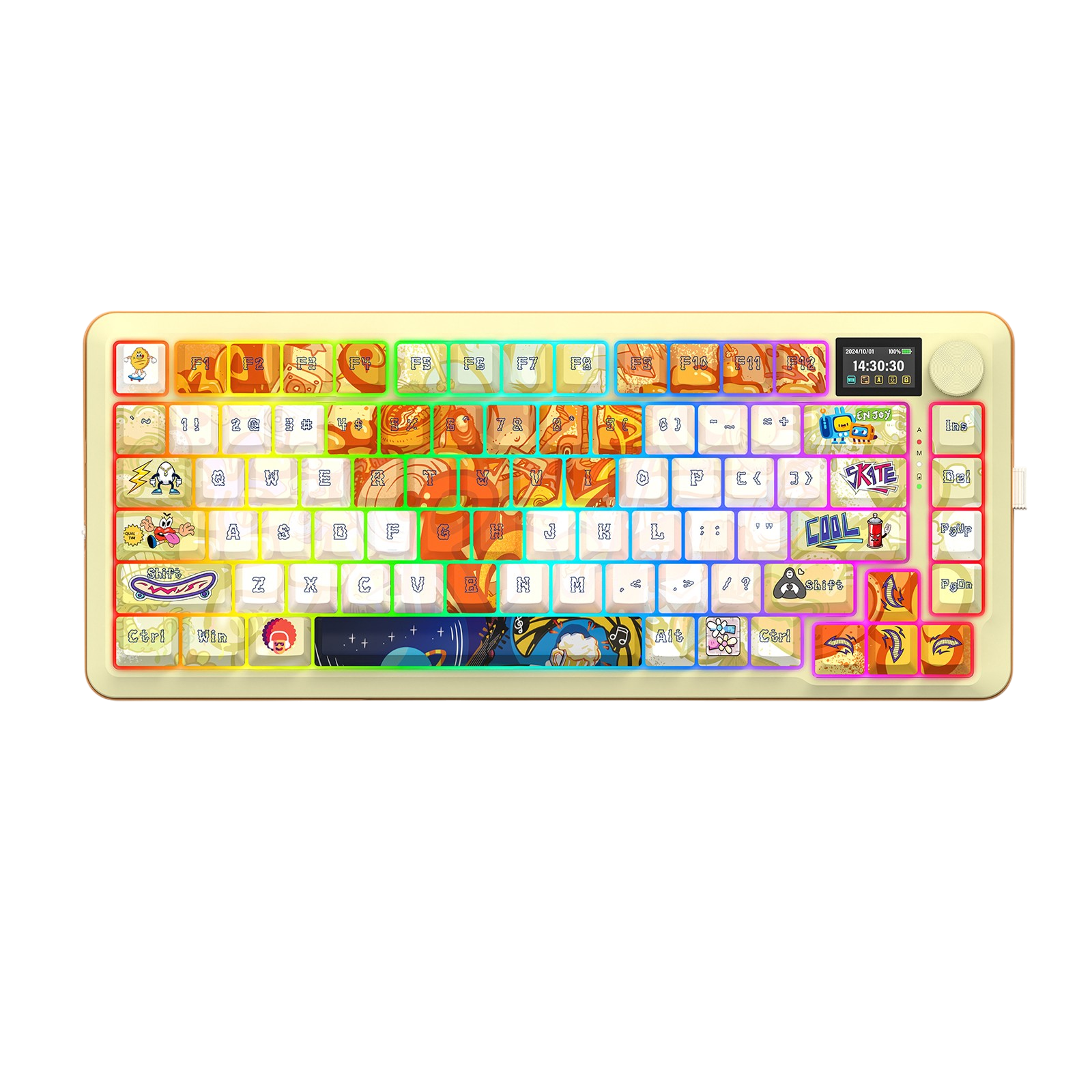 Redragon FLEKACT K708GF-RGB-PRO Tri-Mode Gasket Mechanical Keyboard with LCD Display - Beige