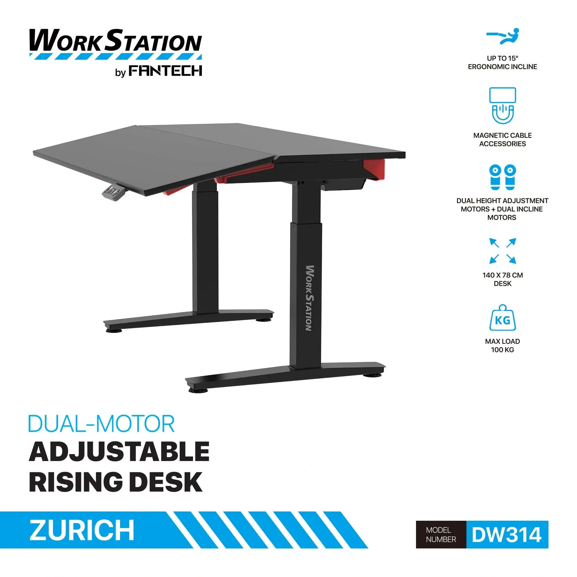 Fantech DW314 Workstation Zurich Electric Sit-Stand Adjustable Rising Magnetic Desk