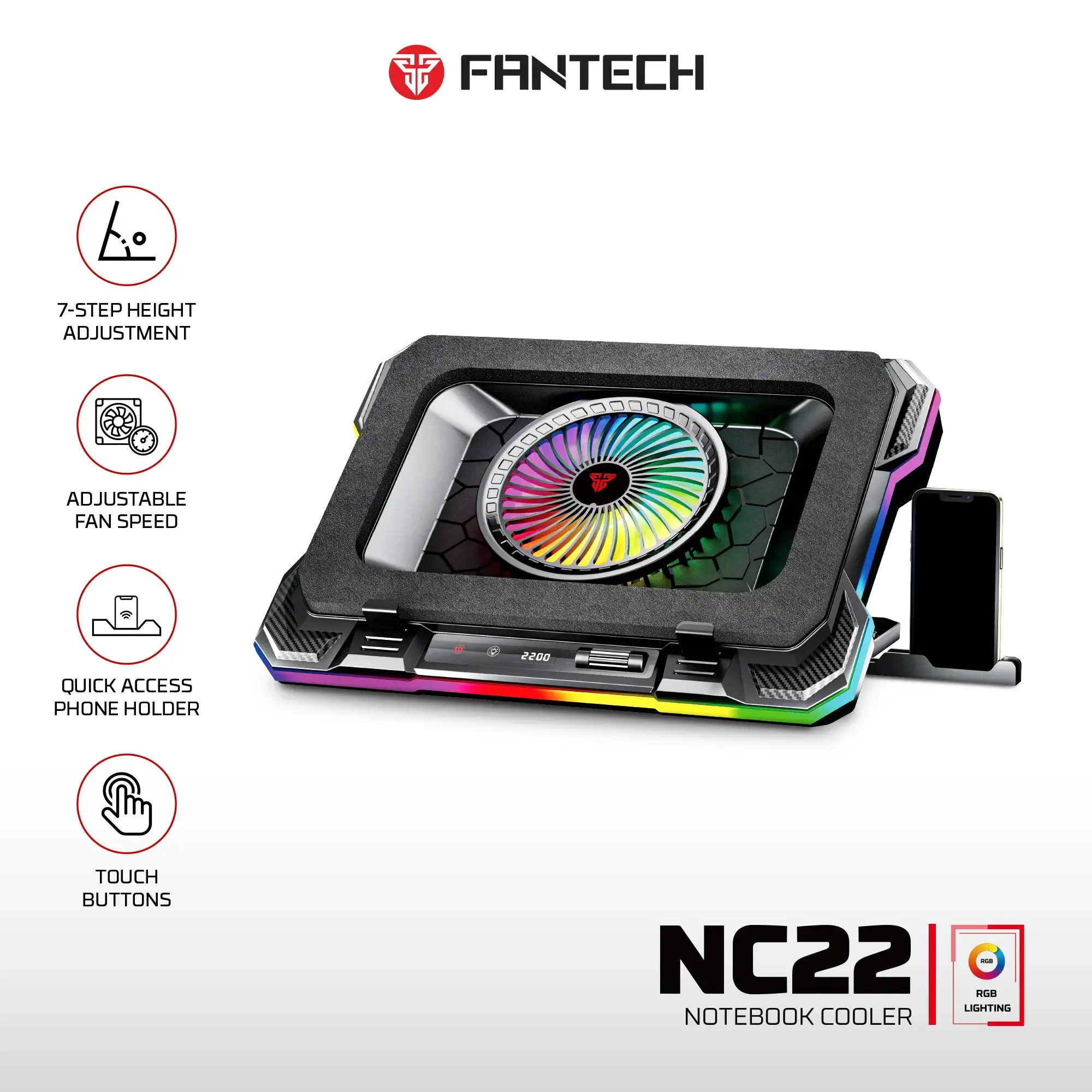 Fantech NC22 RGB Notebook Cooling Pad — أسود