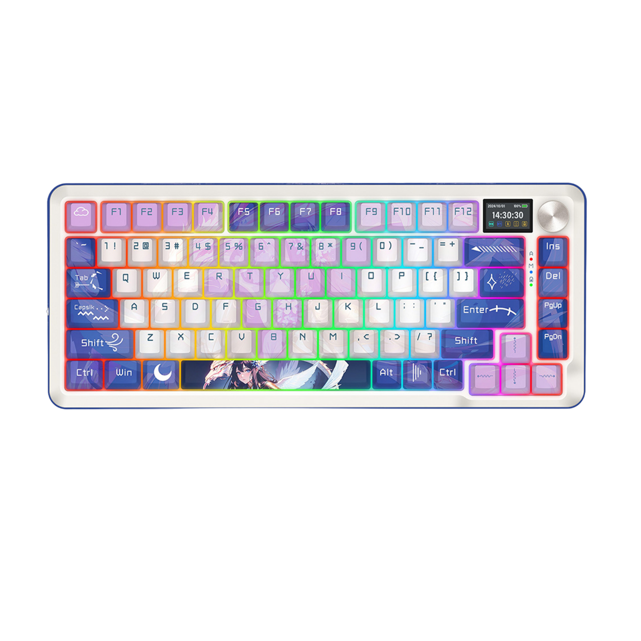 Redragon FLEKACT K708AK-RGB-PRO Tri-Mode Gasket Mechanical Keyboard with LCD Display - Purple/Blue