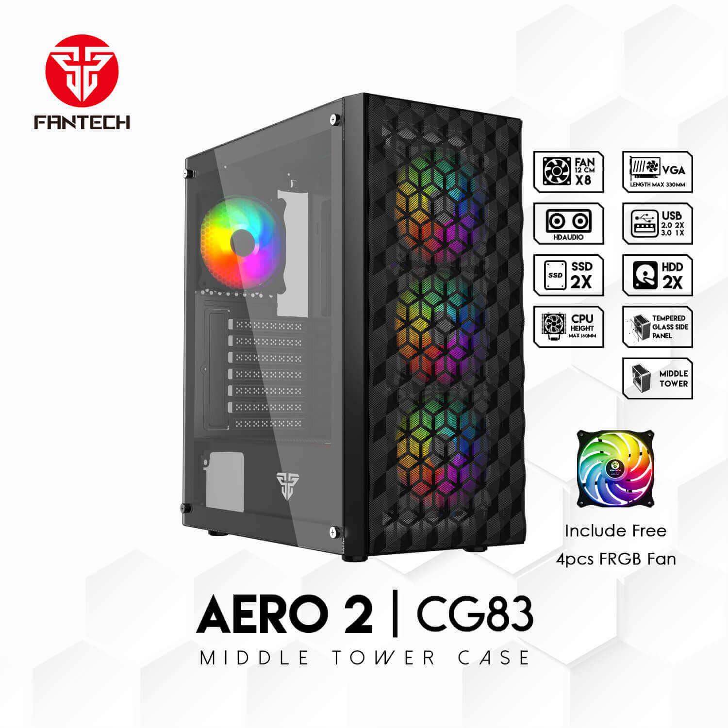 Fantech AERO 2 CG83 Middle Tower Gaming Case (4 RGB Fans) — أسود