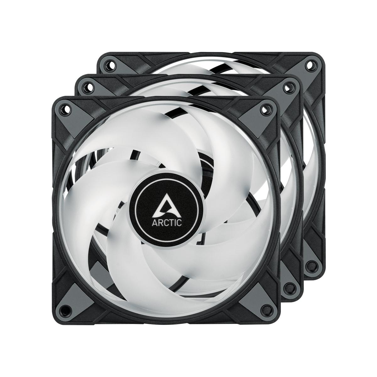 ARCTIC P12 PWM PST A-RGB 0dB — عبوة 3 مراوح — أسود