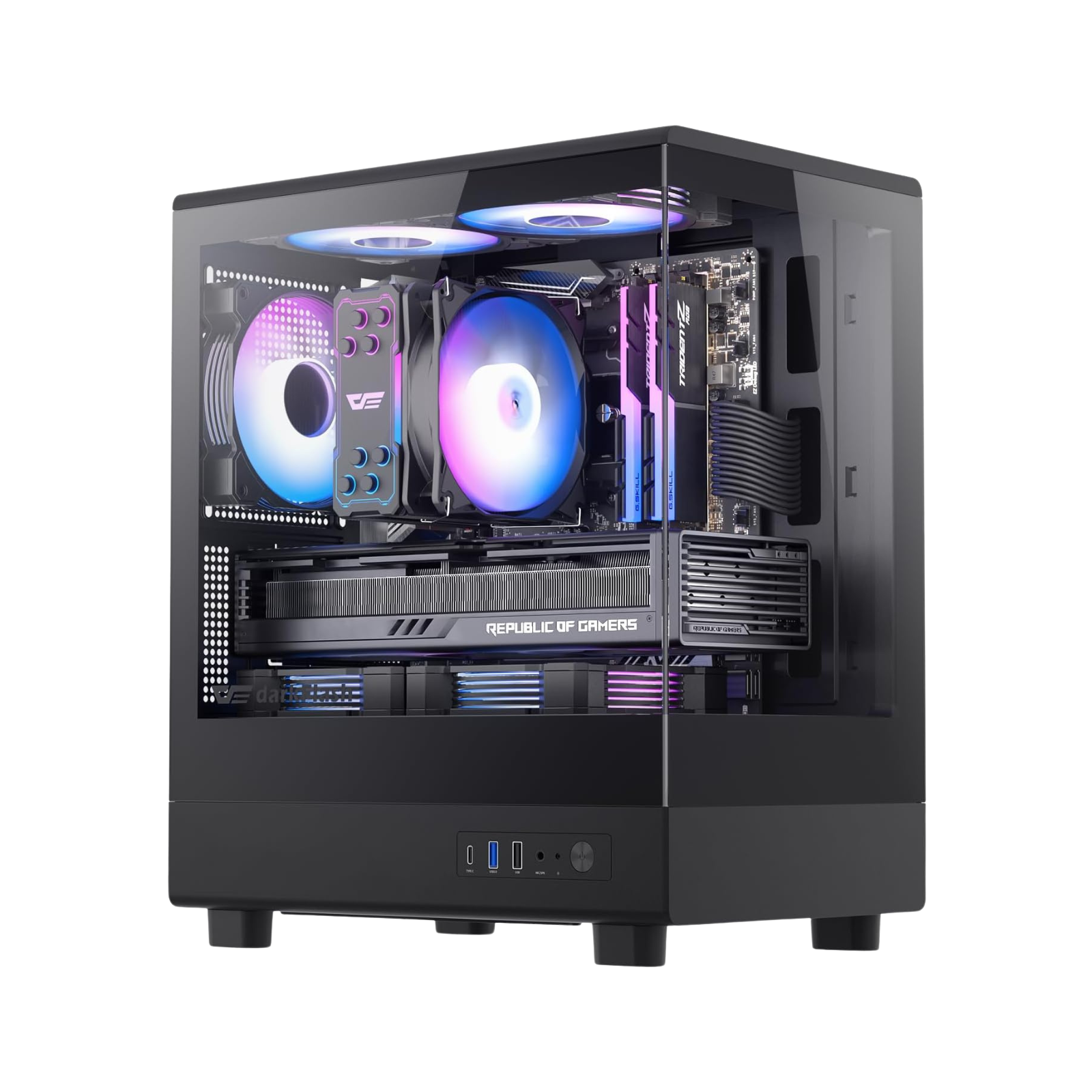 Darkflash DB330M Micro-ATX 270° Panoramic Case (3 ARGB Fans) — أسود
