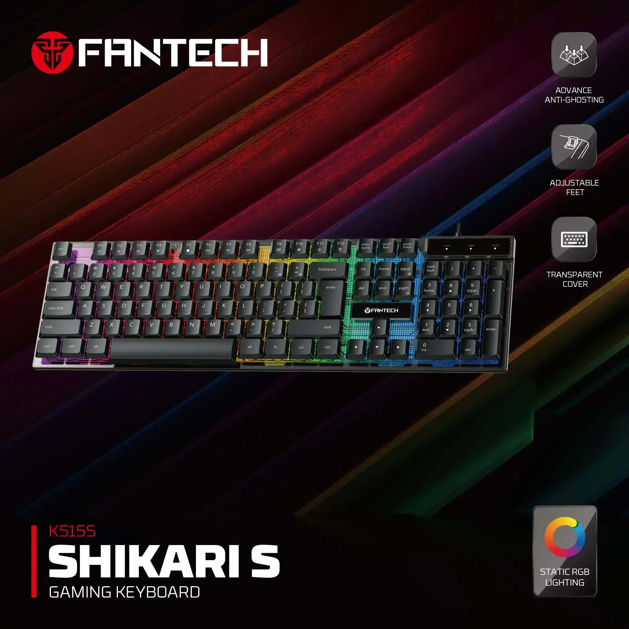 Fantech SHIKARI S K515S - كيبورد غيمنغ سلكي 104 مفتاح - أسود
