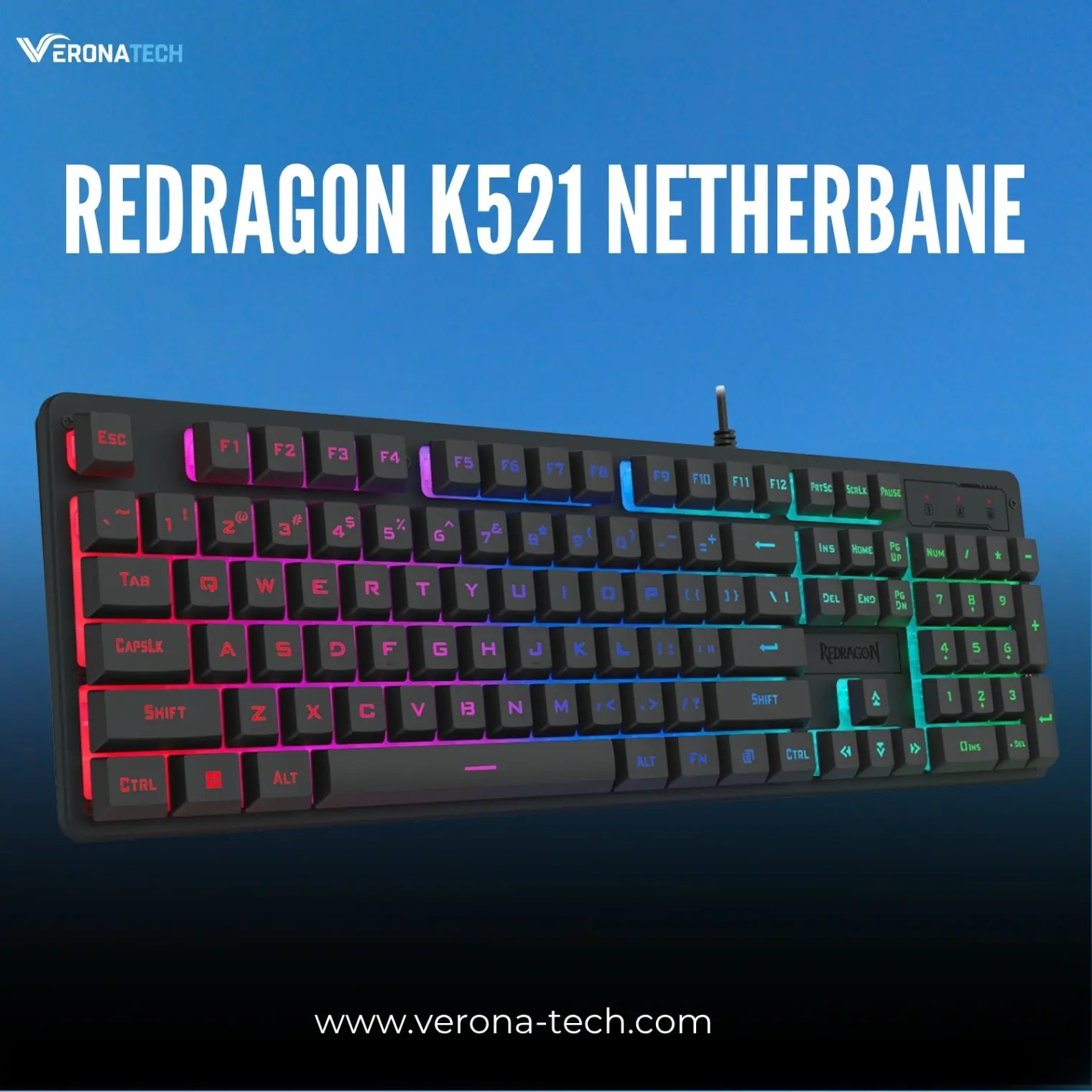 Redragon K521 NETHERBANE - كيبورد غيمنغ سلكي 104 مفتاح بإضاءة Rainbow
