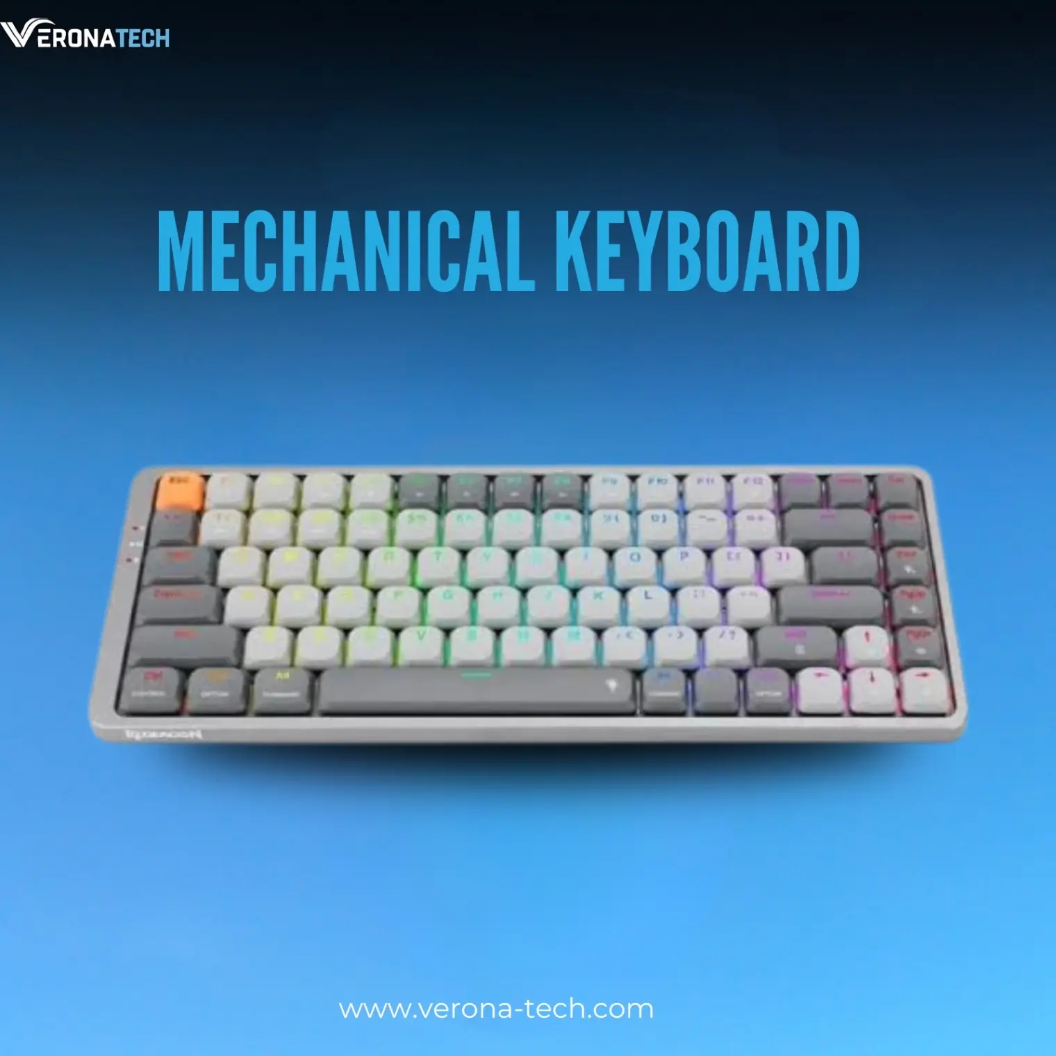 Redragon AZURE K652 Pro (K652GG-RGB-PRO) 75% Low Profile Wireless Mechanical Keyboard - Red Switch - Gray