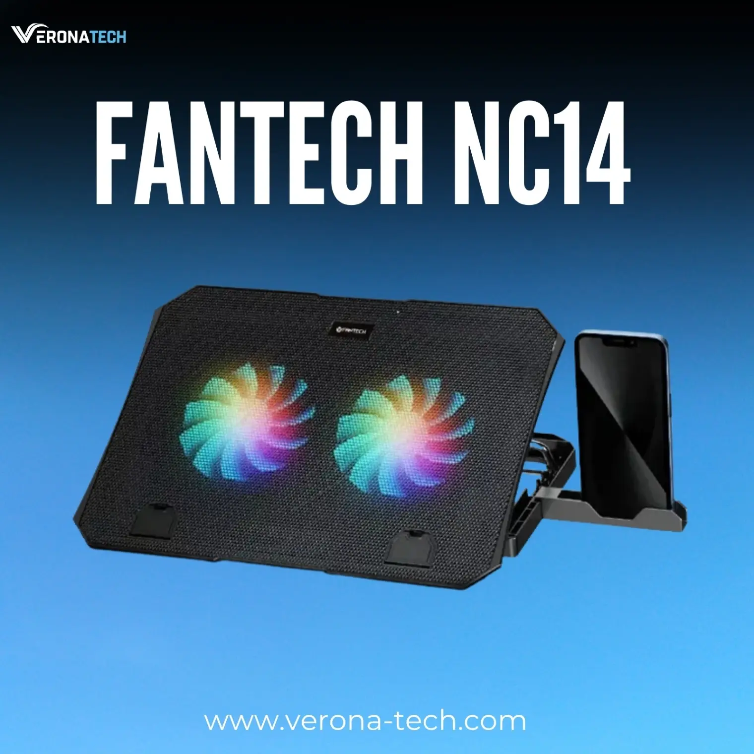 Fantech NC14 قاعدة تبريد لابتوب بمروحتين — أسود
