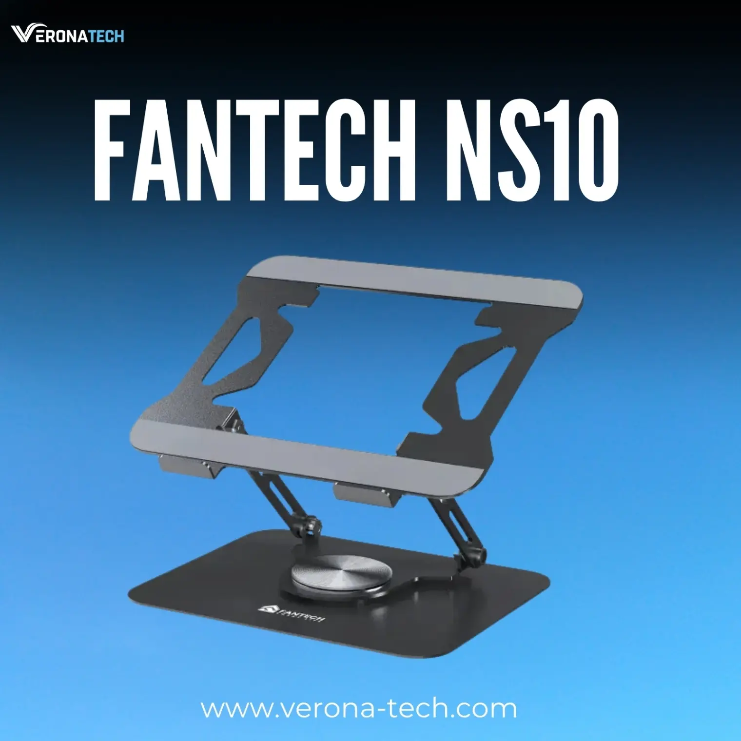 Fantech NS10 ستاند لابتوب فولاذي بقاعدة دوارة 360° — أسود