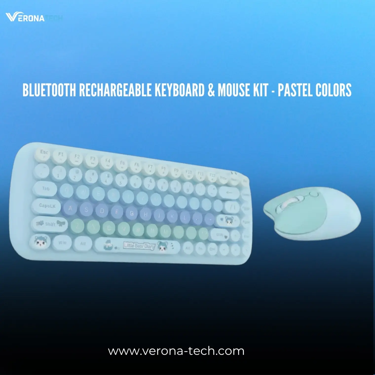 Bluetooth Rechargeable Keyboard & Mouse Kit - Pastel Colors
