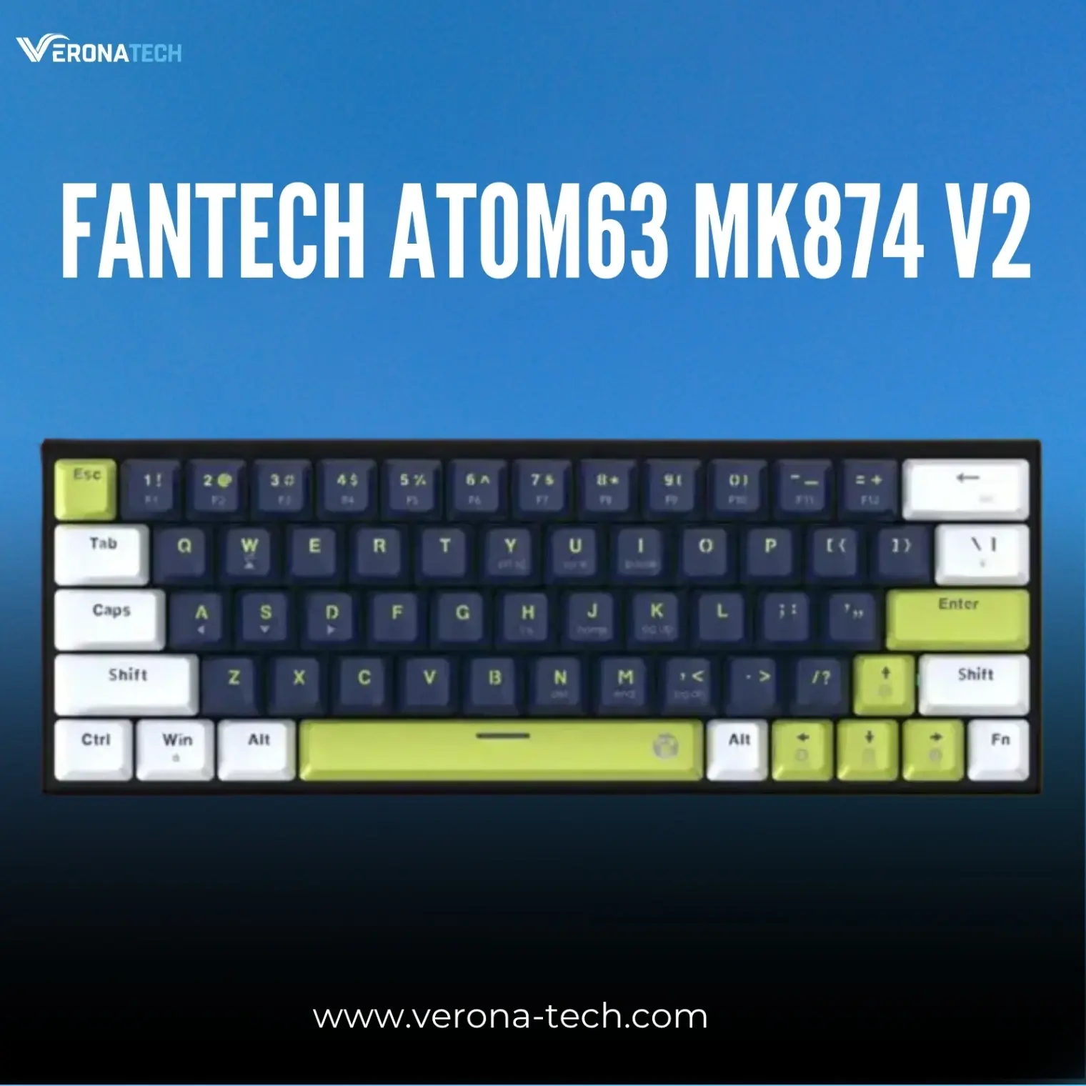 Fantech ATOM63 MK874 V2 MORI Edition 60% Hot-Swappable Mechanical Keyboard - Blue/White (BLWH)