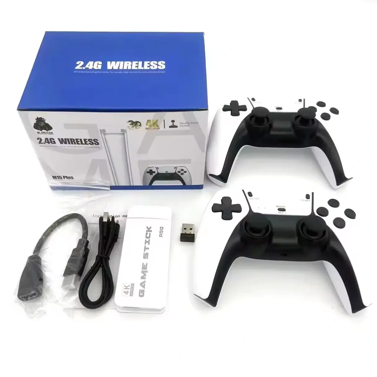 SJGAM M15 Plus — جهاز ألعاب ريترو أبيض، 4K HDMI، أذرع لاسلكية 2.4G
