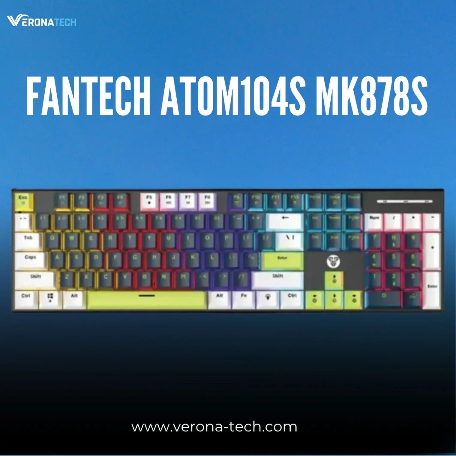 Fantech ATOM104S MK878S MORI Edition Full-Size Hot-Swappable Mechanical Keyboard - Red Switch - White/Blue (WHBL)