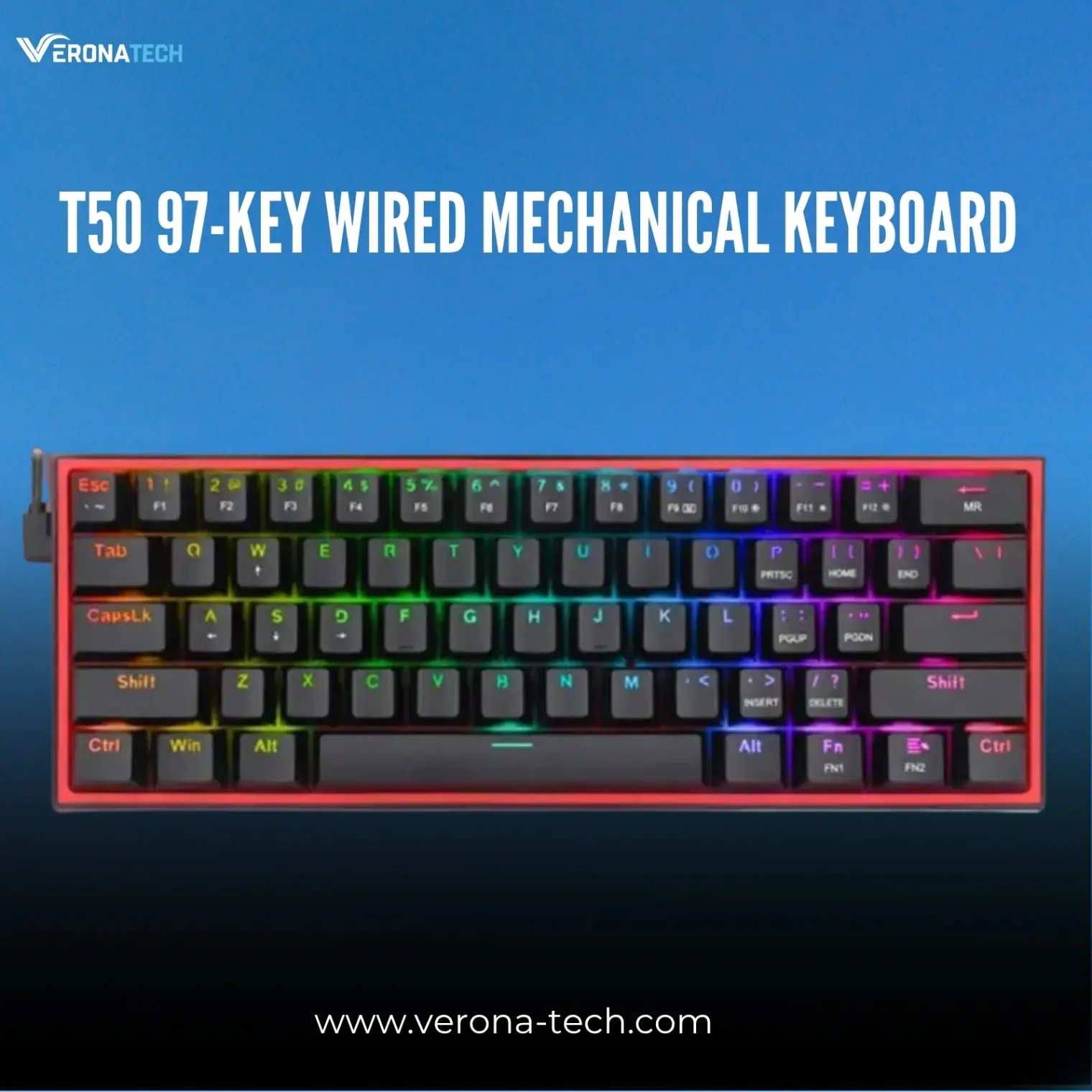 T50 97-Key Wired Mechanical Keyboard with Retro Customized Keycaps - RGB Mixed Light