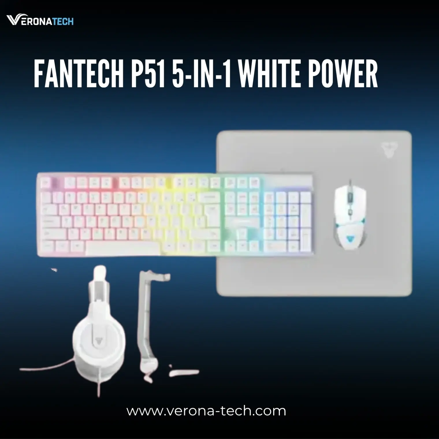 Fantech P51 5-in-1 White Power Bundle (Keyboard + Mouse + Headset + Mousepad + Stand)