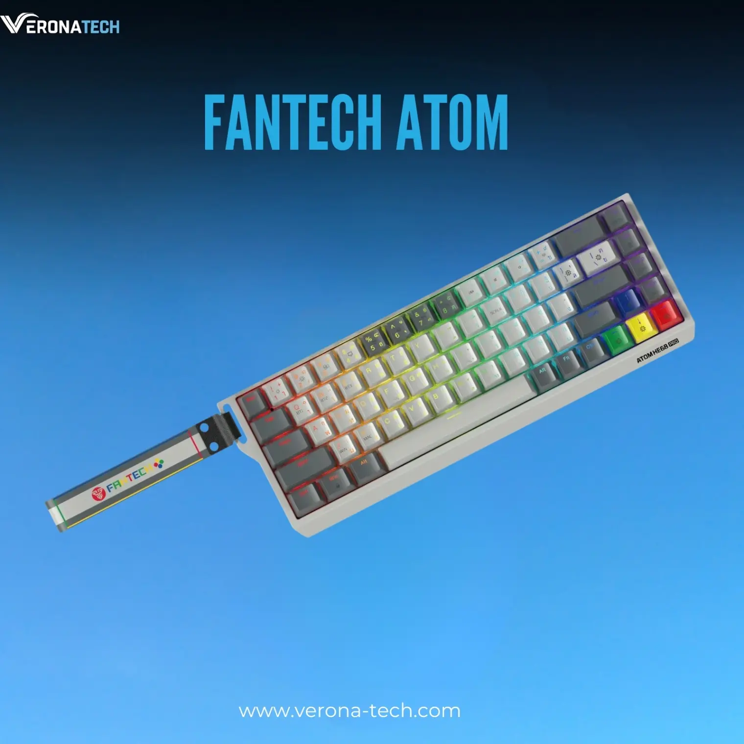 Fantech ATOM HE68 PRO MK922 - كيبورد مغناطيسي لاسلكي 68 مفتاح Retro Edition - رمادي