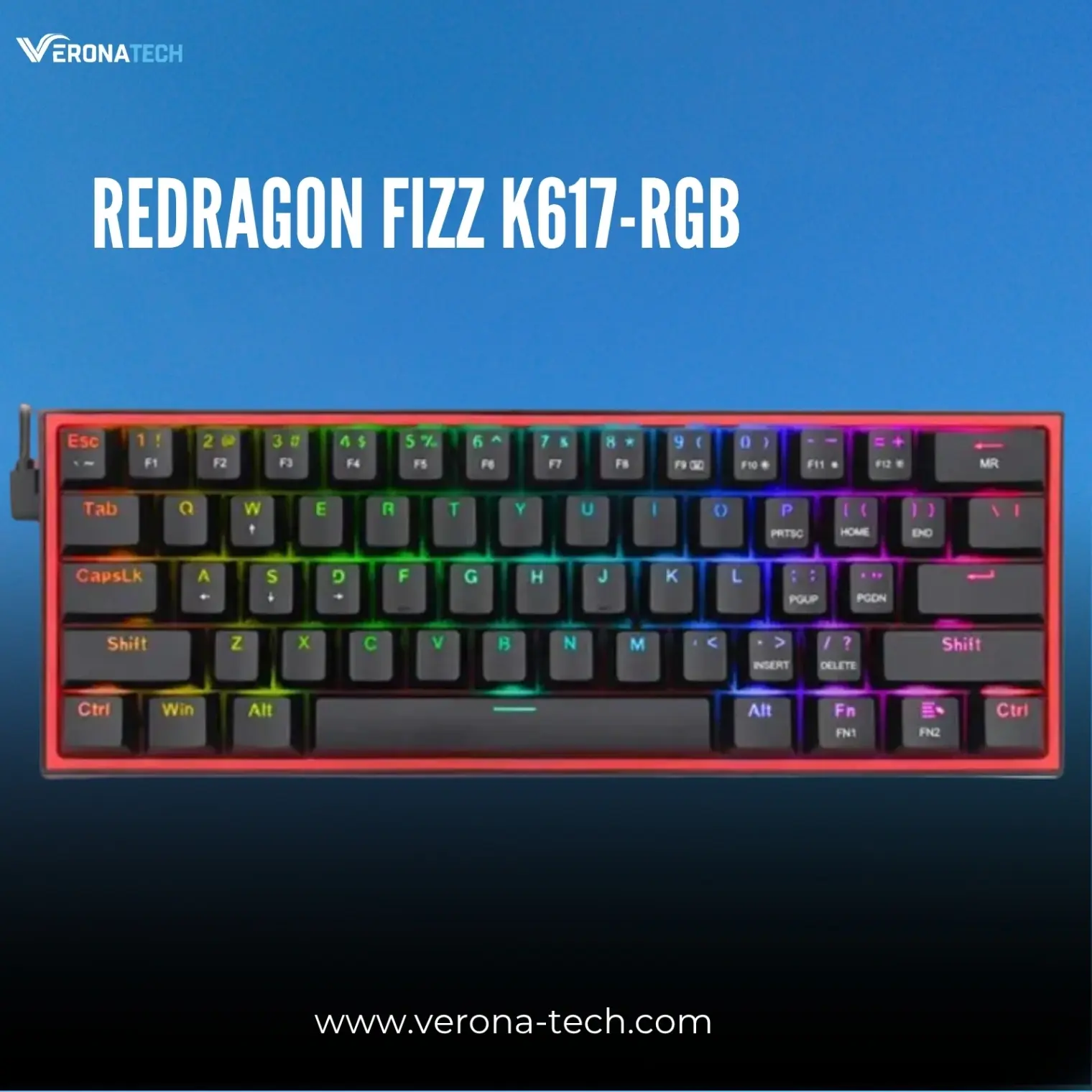 Redragon Fizz K617-RGB 60% Wired Mechanical Gaming Keyboard - Black (Red Switch)