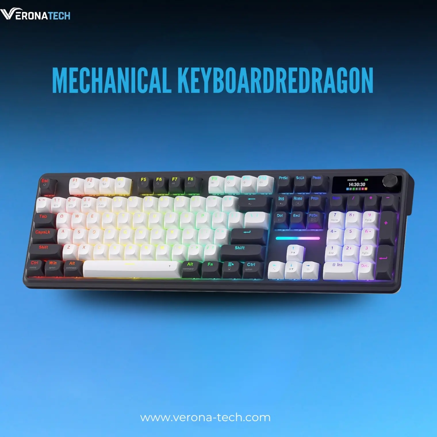 Redragon TERRAFLARE K762 PRO - كيبورد ميكانيكي لاسلكي 104 مفتاح بشاشة LCD ومقبض تحكم