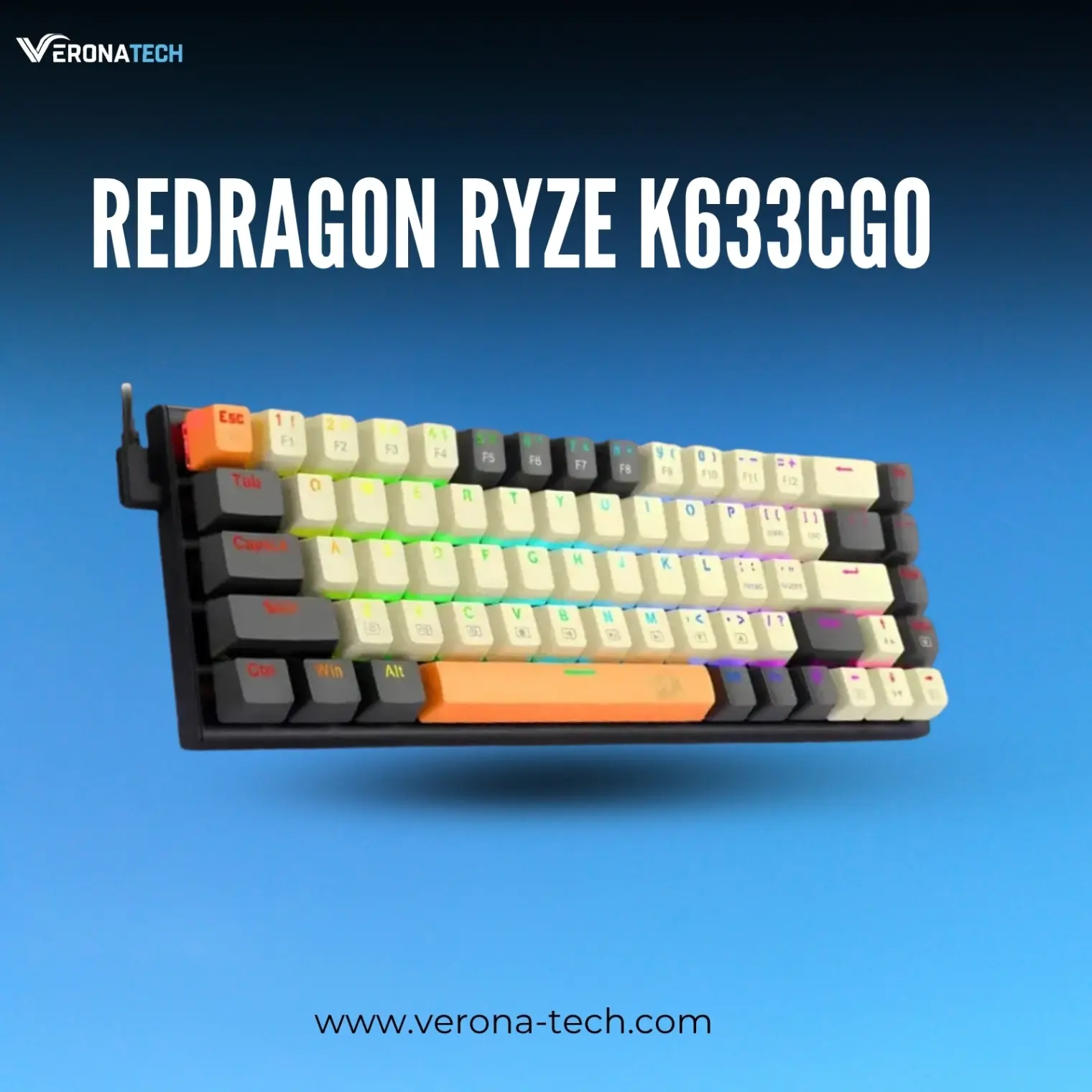 Redragon Ryze K633CGO-RGB 68-Key Hot-Swappable Mechanical Gaming Keyboard - Red Switch - Black/Beige/Orange