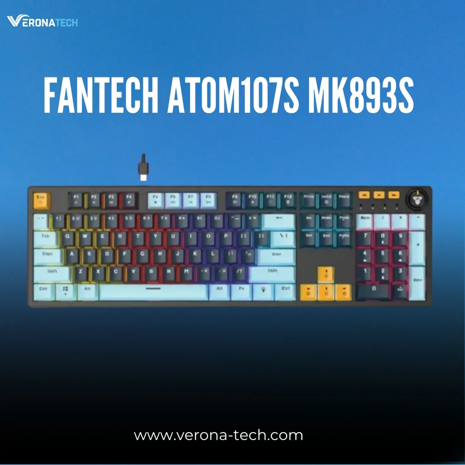 Fantech ATOM107S MK893S Mizu Edition Mechanical Gaming Keyboard - Navy Blue (Red Switch)
