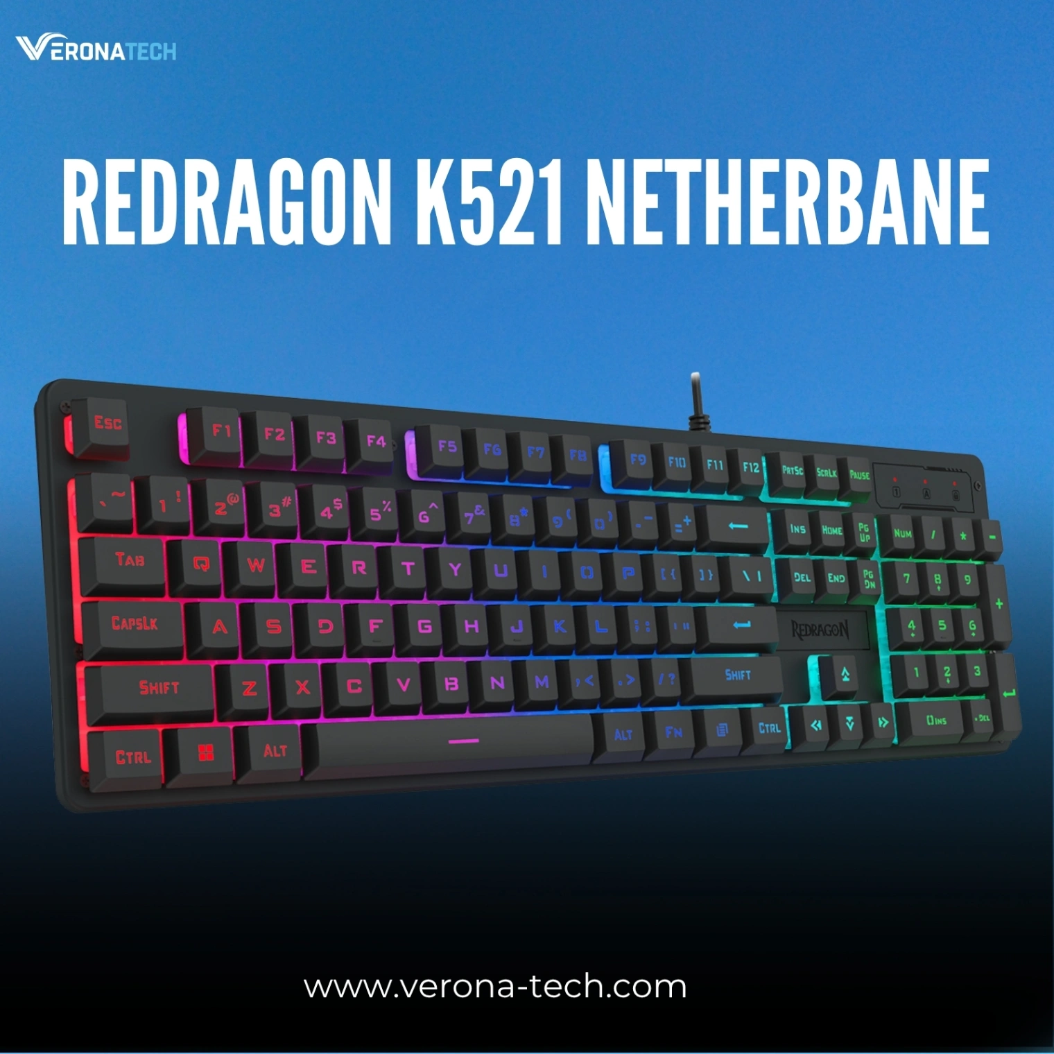 Redragon K521 NETHERBANE - كيبورد غيمنغ سلكي 104 مفتاح بإضاءة Rainbow