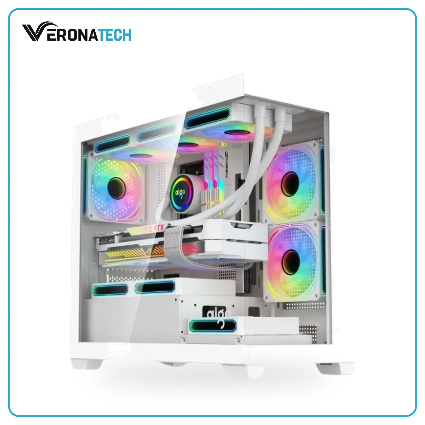 Darkflash AIGO C218M M-ATX Panoramic Case (3 ARGB Fans) — أبيض