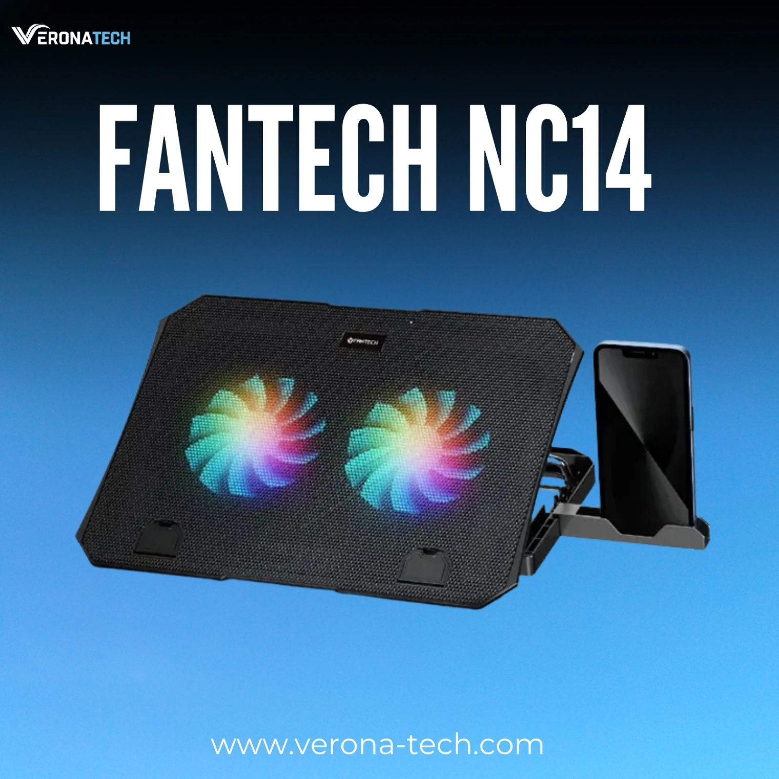 Fantech NC14 قاعدة تبريد لابتوب بمروحتين — أسود