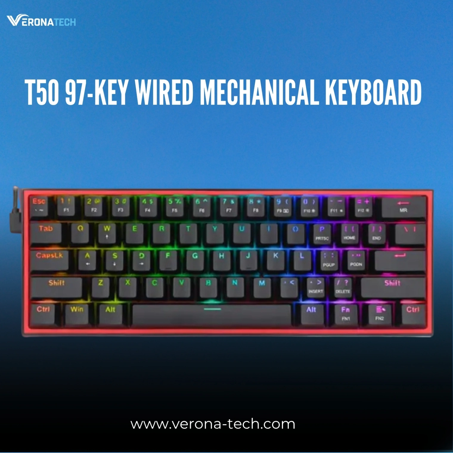 T50 97-Key Wired Mechanical Keyboard with Retro Customized Keycaps - RGB Mixed Light