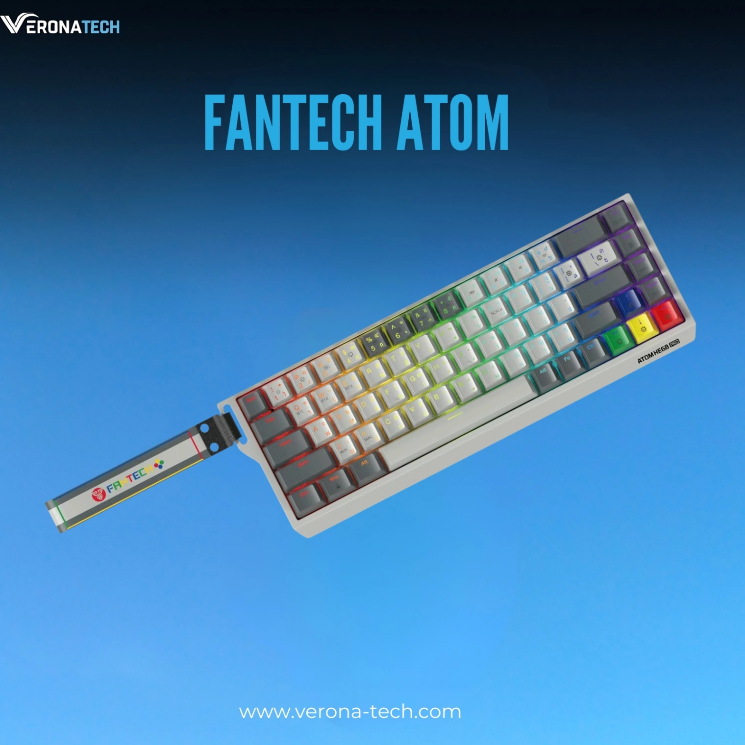Fantech ATOM HE68 PRO MK922 - كيبورد مغناطيسي لاسلكي 68 مفتاح Retro Edition - رمادي